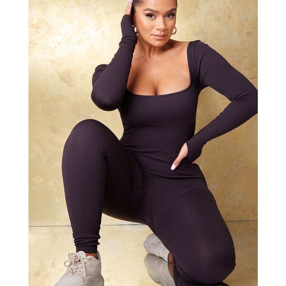 PrettyLittleThing Black Ribbed Jumpsuit